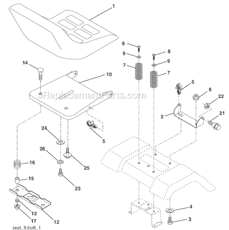Seat Diagram and Parts List for HD13538 96016001402 Weed Eater Lawn Tractor